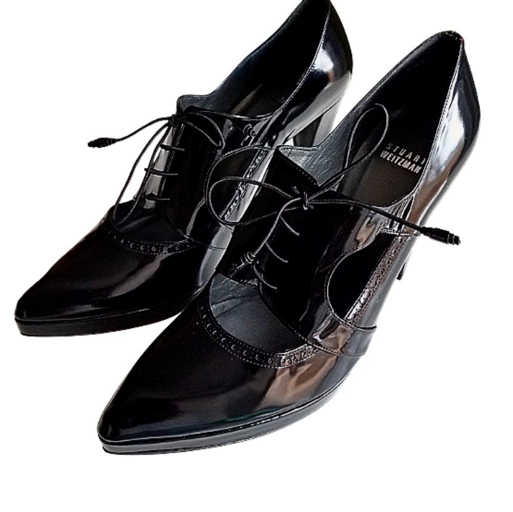 Stuart Weitzman Black Front Tie Pointy Toe Pumps/Heels NWOT